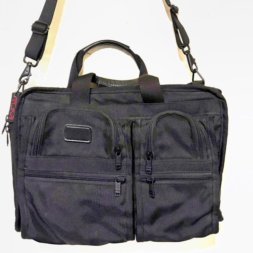 Vintage TUMI Black Ballistic Expandable Nylon/Leather Laptop/Briefcase Bag - Picture 2 of 12